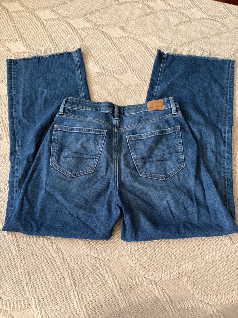 American Eagle Outfitters Women's Dark Blue super high rise baggy Wide-Leg Jeans